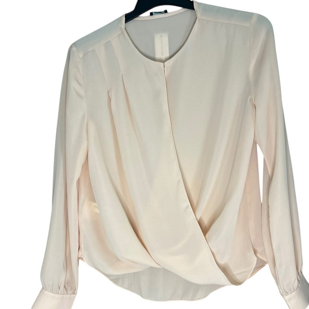 Ann Taylor draped wrap blouse ivory chiffon long sleeve top size S